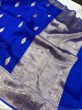 Royal Blue Banarasi Handloom Kora Silk Saree - Aura Benaras