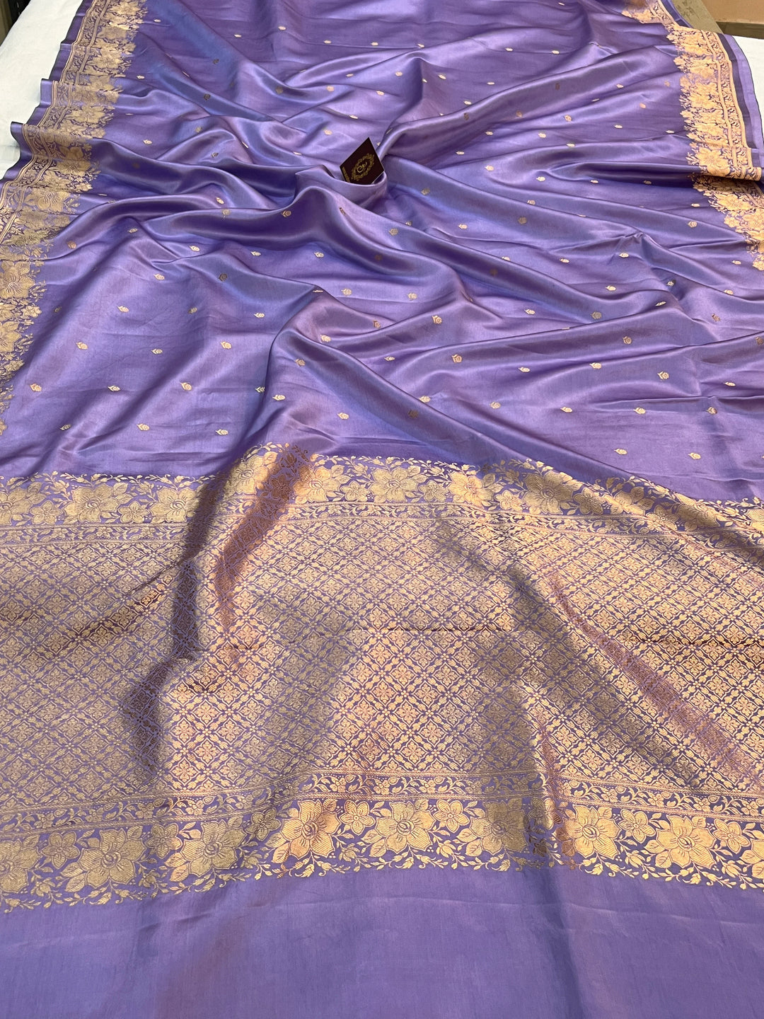 Lilac Mashru Pure Silk Banarasi Handloom Saree with kadwa motifs