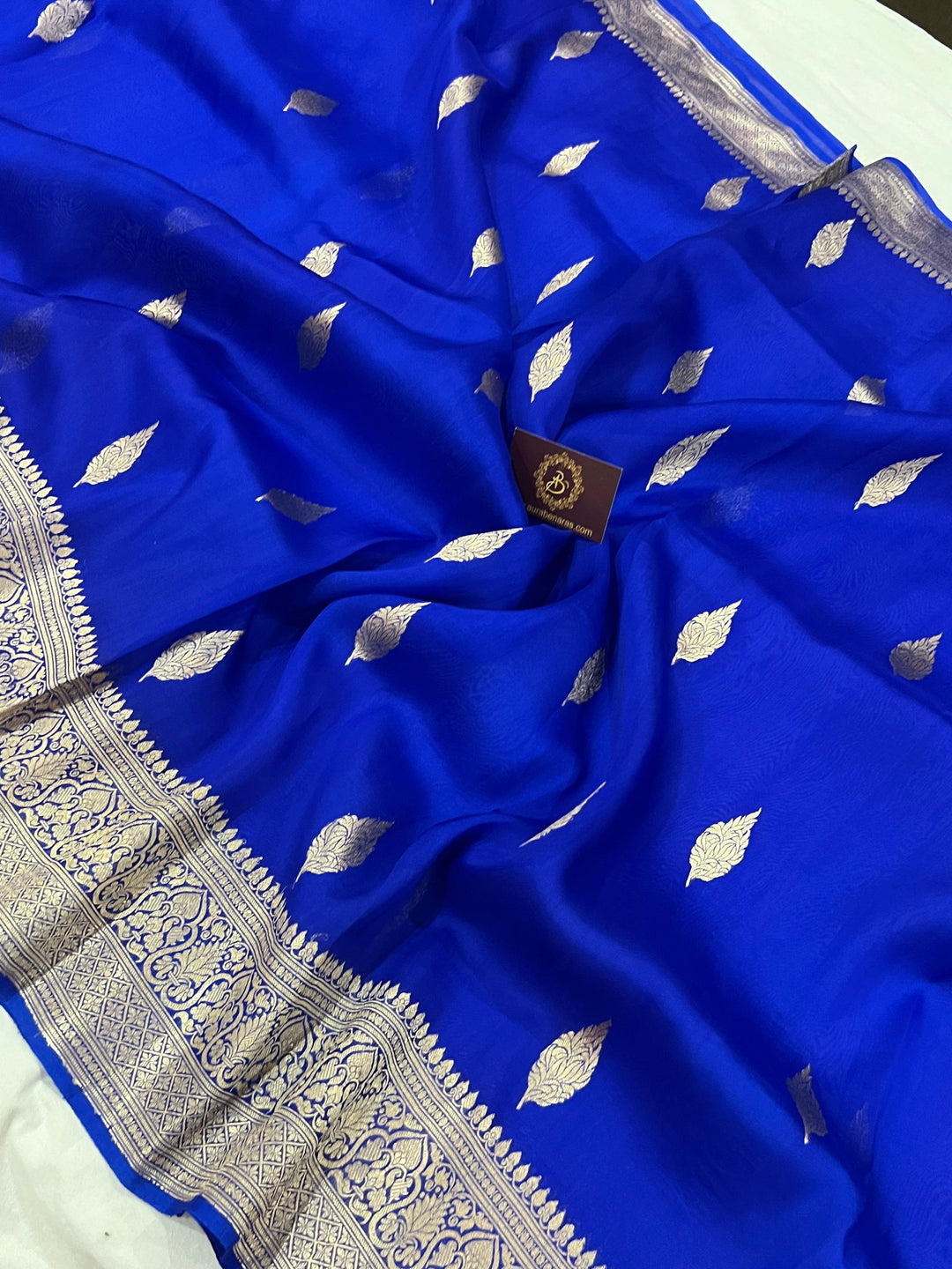 Royal Blue Banarasi Handloom Kora Silk Saree - Aura Benaras