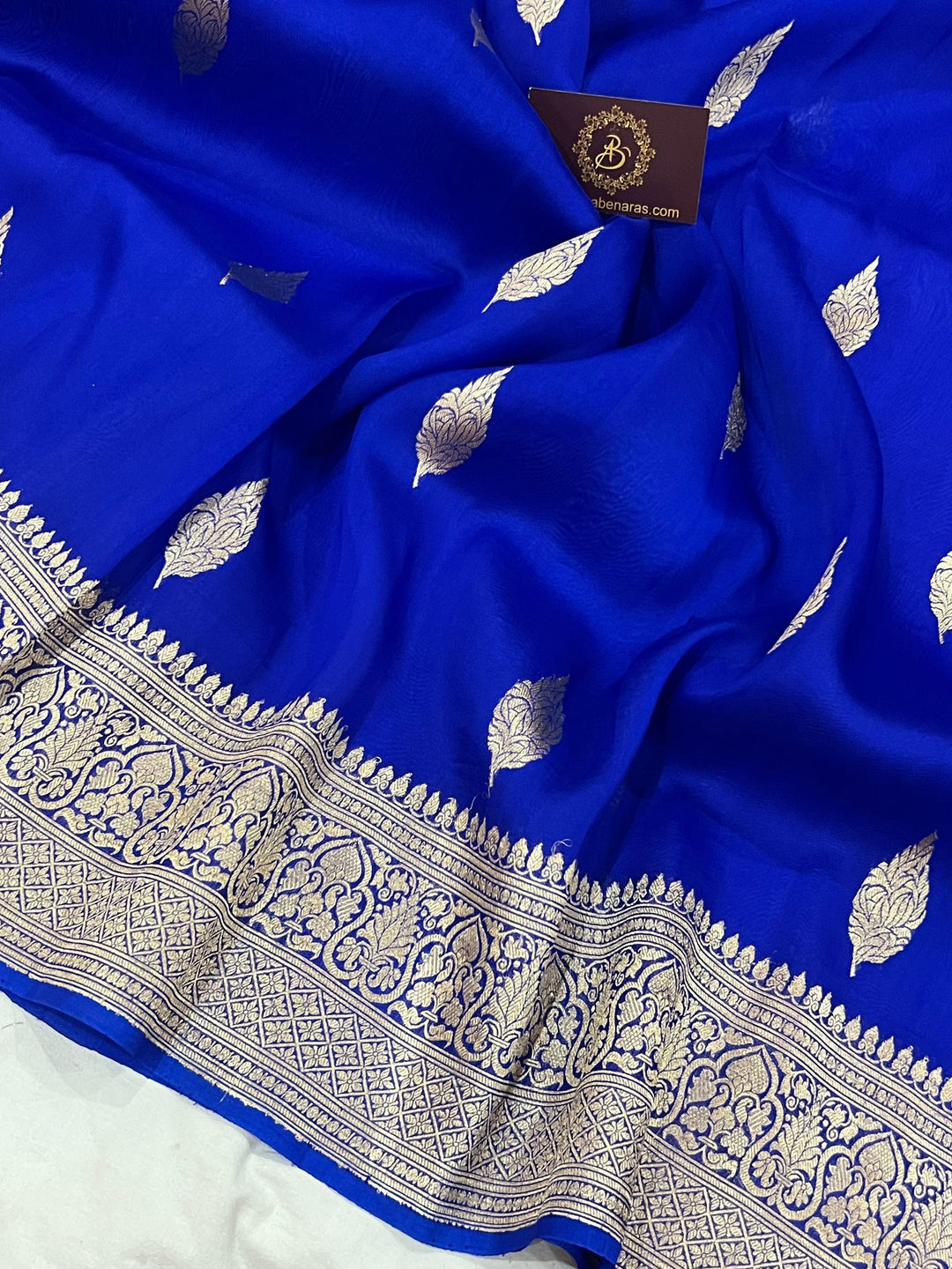 Royal Blue Banarasi Handloom Kora Silk Saree - Aura Benaras