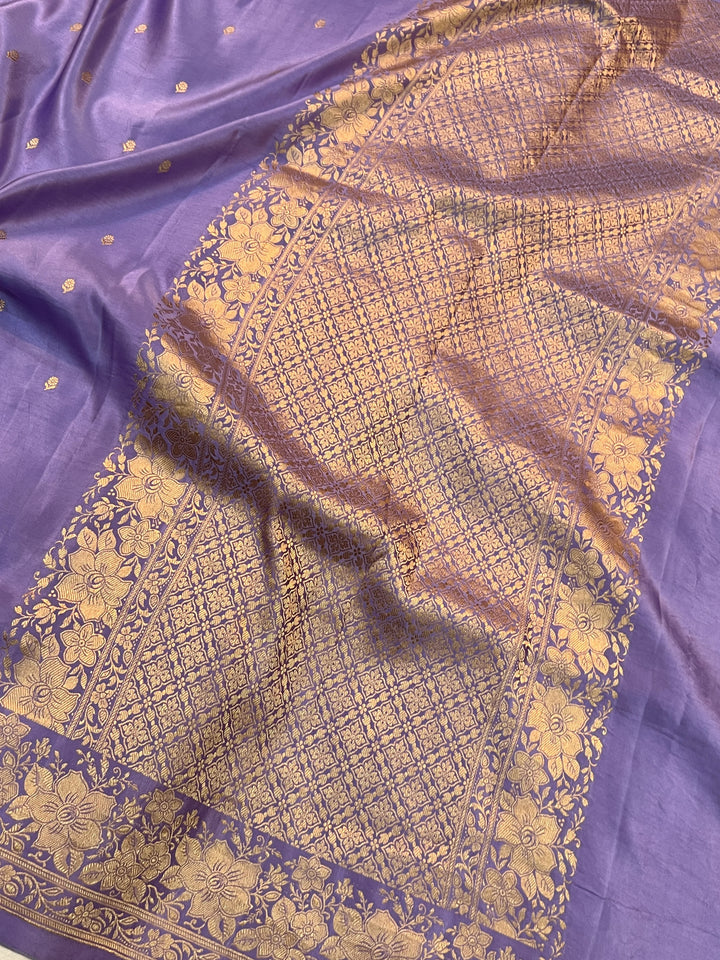 Lilac Mashru Pure Silk Banarasi Handloom Saree with kadwa motifs