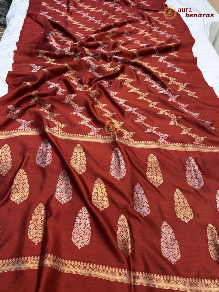 Light Maroon Pure Banarasi Handloom Silk Saree - Aura Benaras