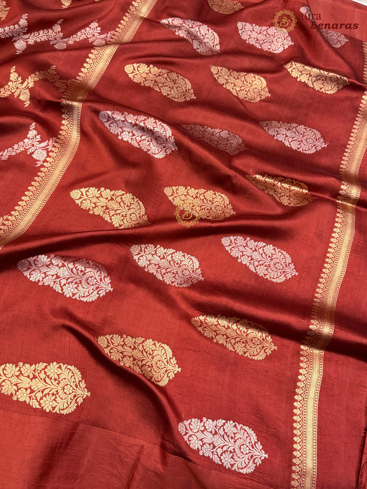 Light Maroon Pure Banarasi Handloom Silk Saree - Aura Benaras