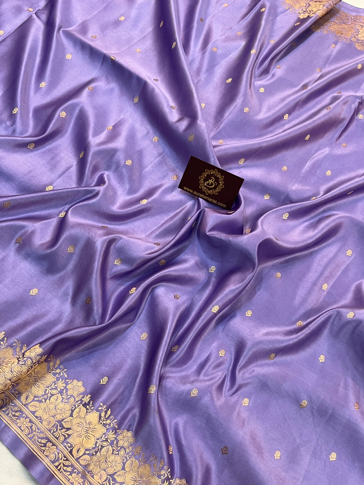 Lilac Mashru Pure Silk Banarasi Handloom Saree with kadwa motifs