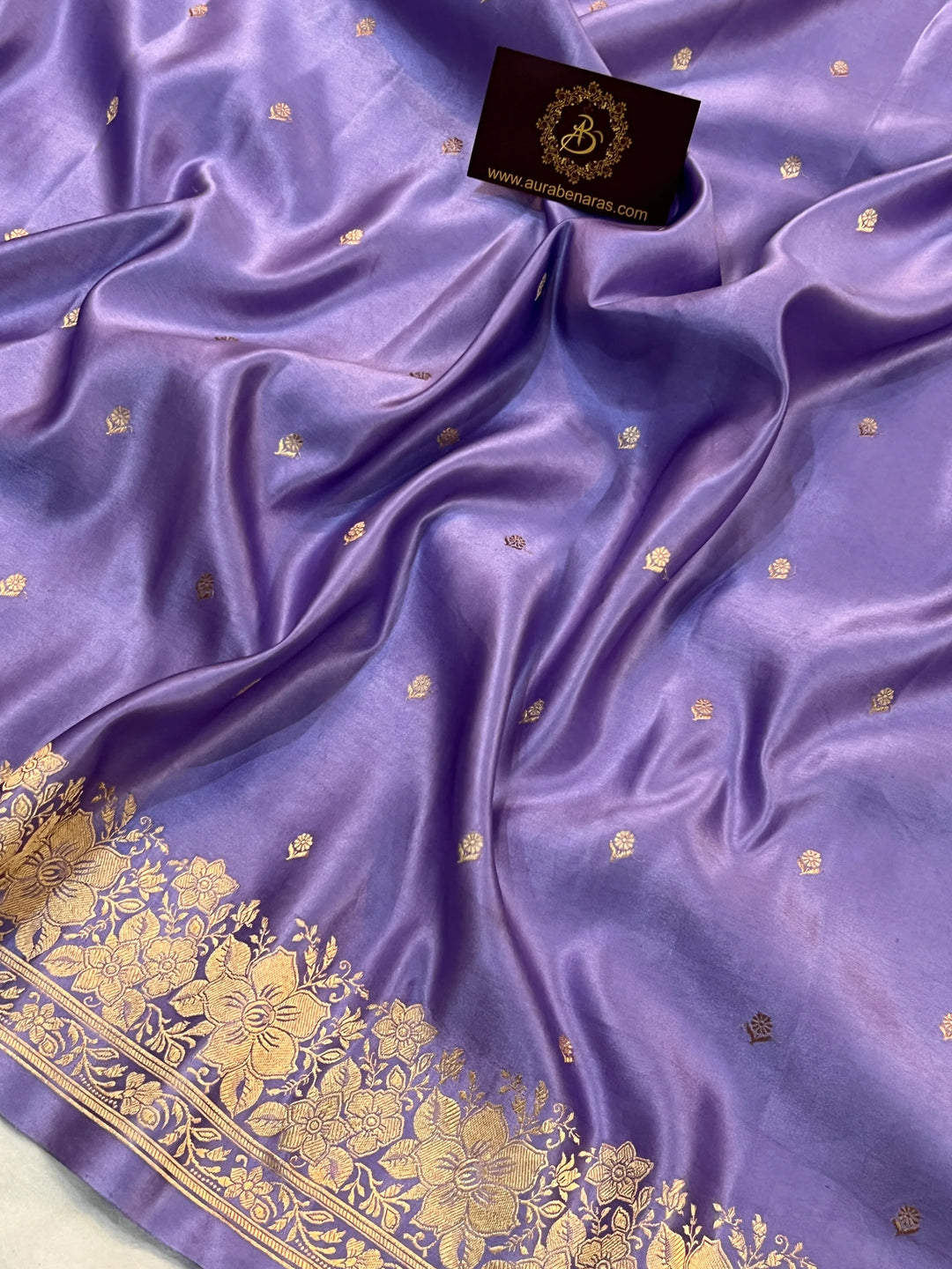 Lilac Mashru Pure Silk Banarasi Handloom Saree with kadwa motifs