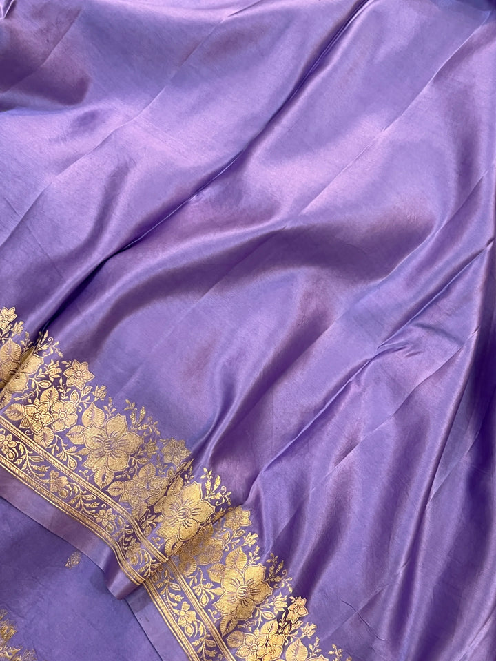 Lilac Mashru Pure Silk Banarasi Handloom Saree with kadwa motifs