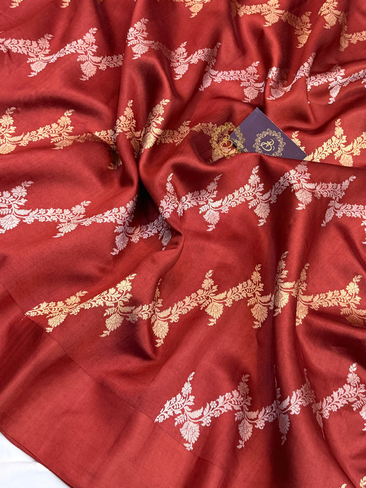 Light Maroon Pure Banarasi Handloom Silk Saree - Aura Benaras
