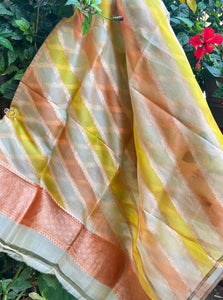 Yellow Rangkaat Pure Banarasi Kora Silk Dupatta - Aura Benaras