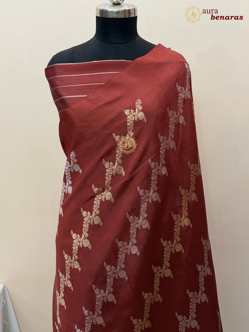 Light Maroon Pure Banarasi Handloom Silk Saree - Aura Benaras