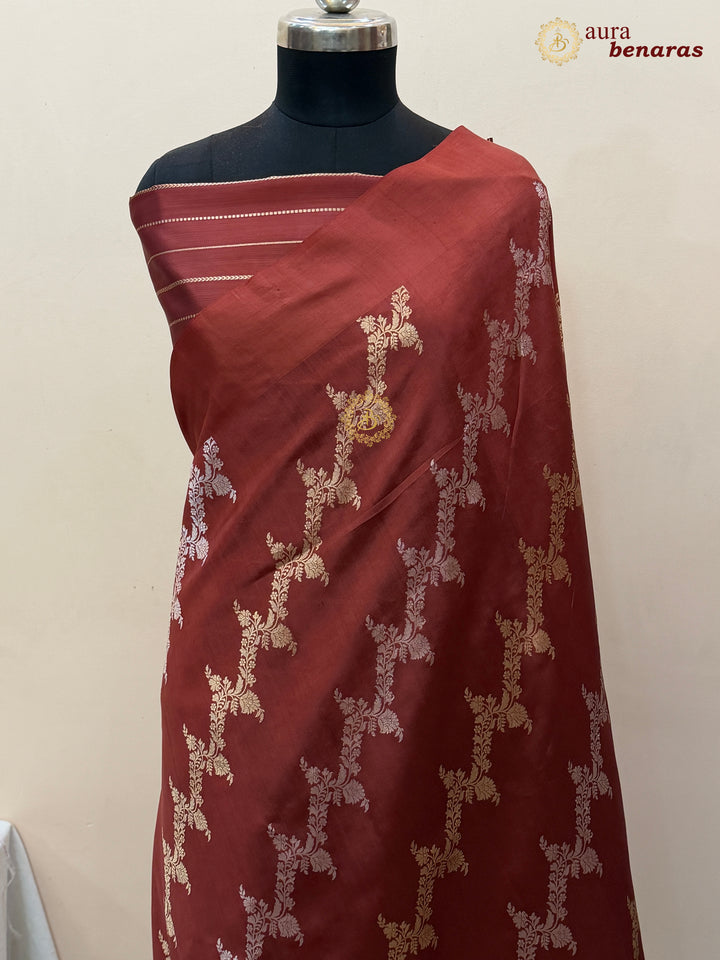 Light Maroon Pure Banarasi Handloom Silk Saree - Aura Benaras