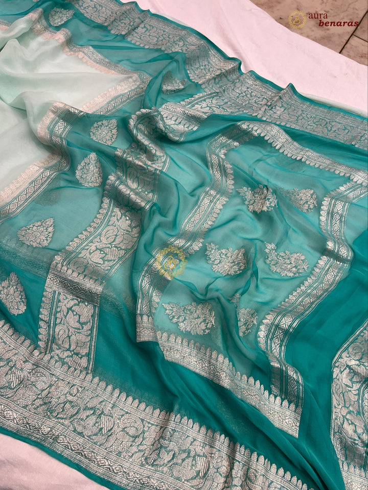 Mint Green Pure Banarasi Khaddi Chiffon Saree