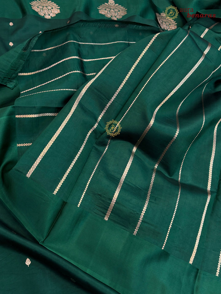 Bottle Green Pure Banarasi Handloom Silk Saree - Aura Benaras
