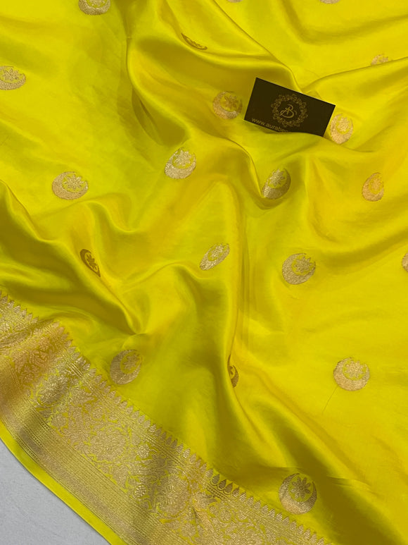 Lemon Yellow Pure Silk Handloom Banarasi Saree