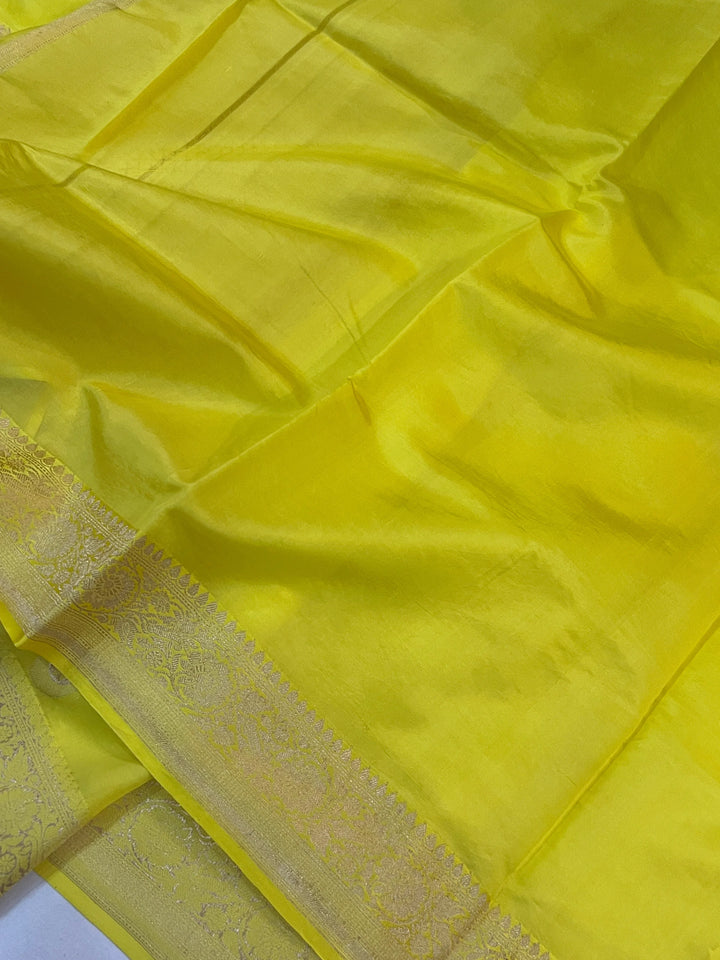 Lemon Yellow Pure Silk Handloom Banarasi Saree
