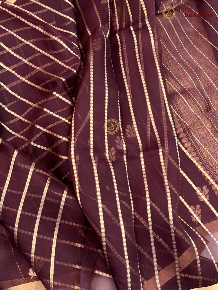 Brown Handloom Kora Silk Banarasi Saree with Kadhwa Weave