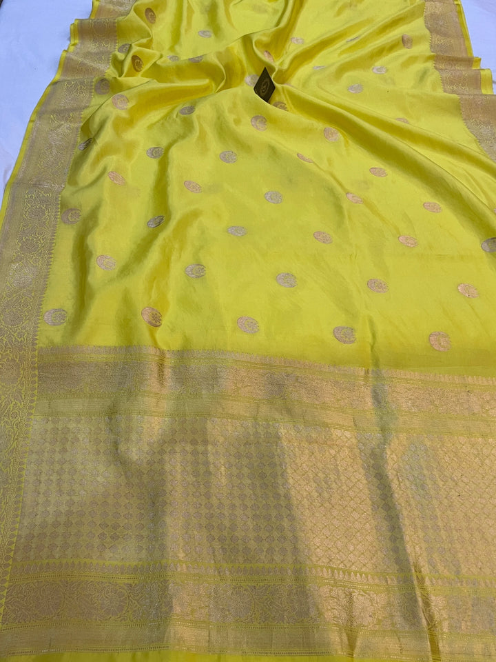 Lemon Yellow Pure Silk Handloom Banarasi Saree
