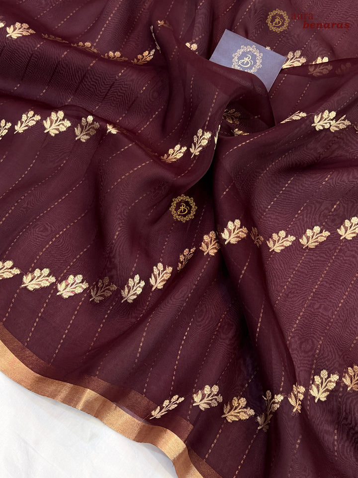 Brown Handloom Kora Silk Banarasi Saree with Kadhwa Weave