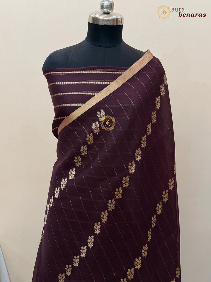 Brown Handloom Kora Silk Banarasi Saree with Kadhwa Weave