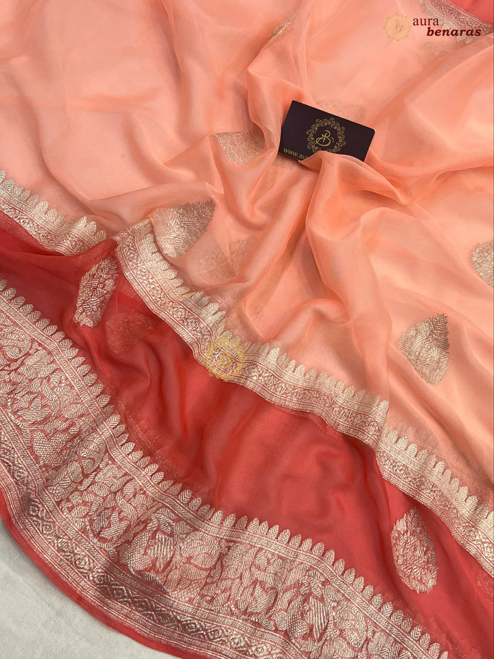 Light Peach Pure Banarasi Khaddi Chiffon Saree