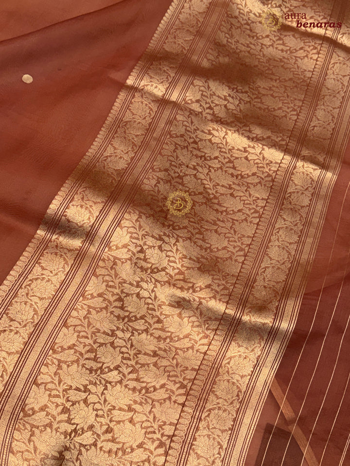 Earthy Orange Kora Silk Banarasi Saree – Kadhwa Butis in Zari