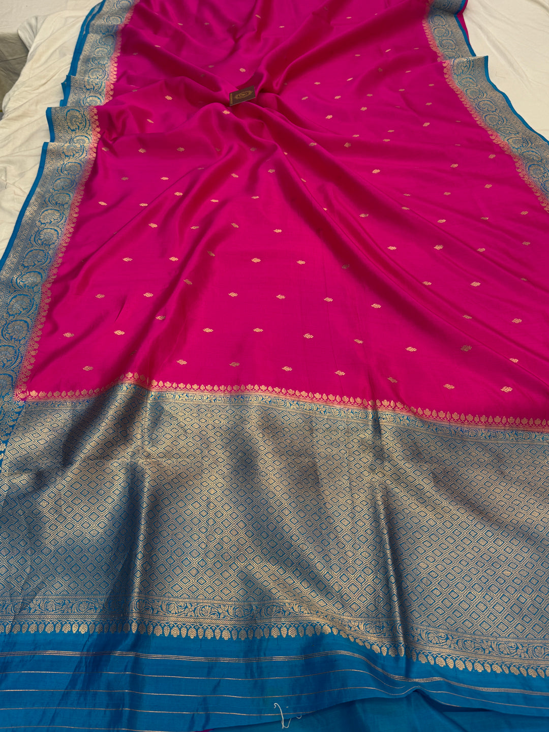 Rani Pink Pure Banarasi Silk Saree with Kadhwa Butis
