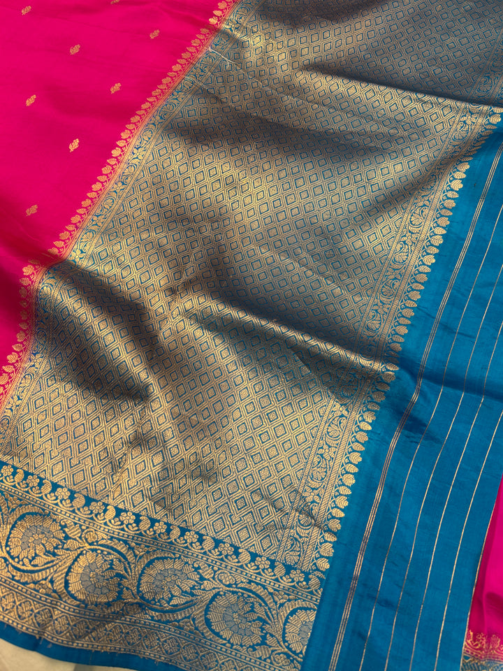 Rani Pink Pure Banarasi Silk Saree with Kadhwa Butis