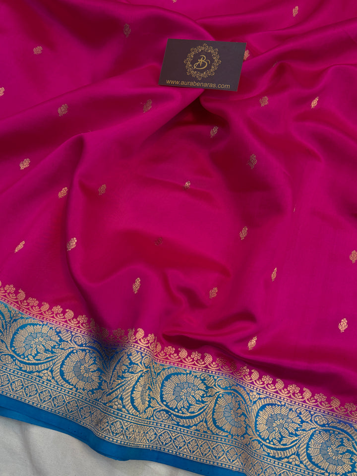 Rani Pink Pure Banarasi Silk Saree with Kadhwa Butis