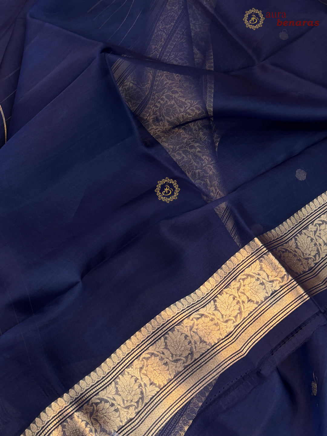 Mid Night Blue Kora Silk Banarasi Saree – Kadhwa Butis in Zari