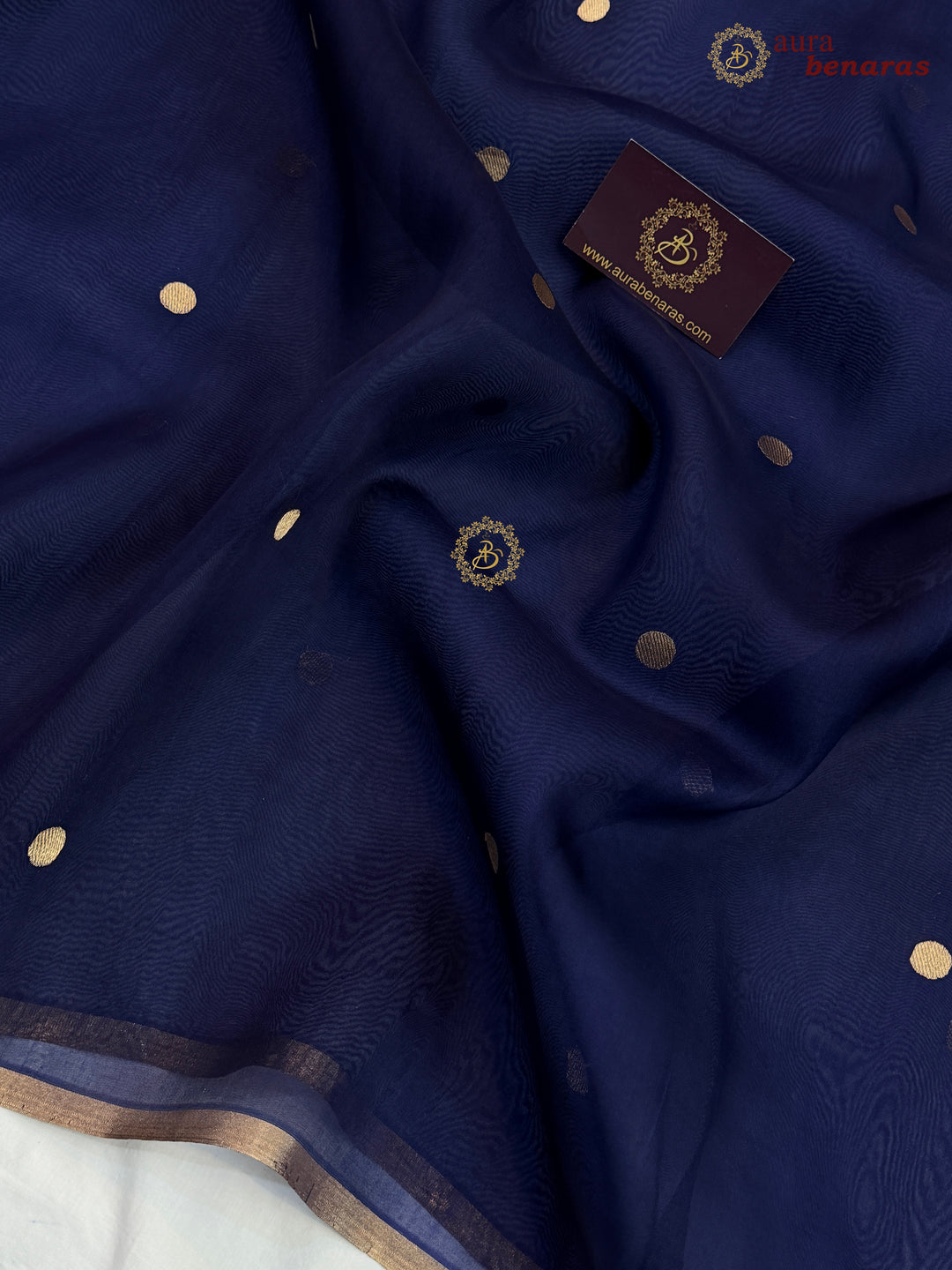Mid Night Blue Kora Silk Banarasi Saree – Kadhwa Butis in Zari