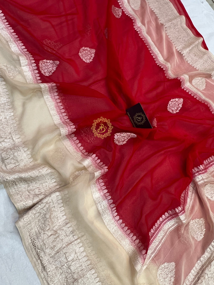 Red Pure Banarasi Khaddi Chiffon Saree