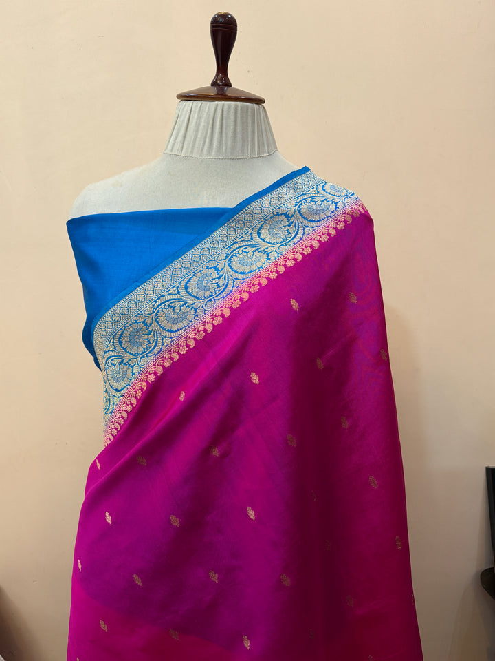 Rani Pink Pure Banarasi Silk Saree with Kadhwa Butis