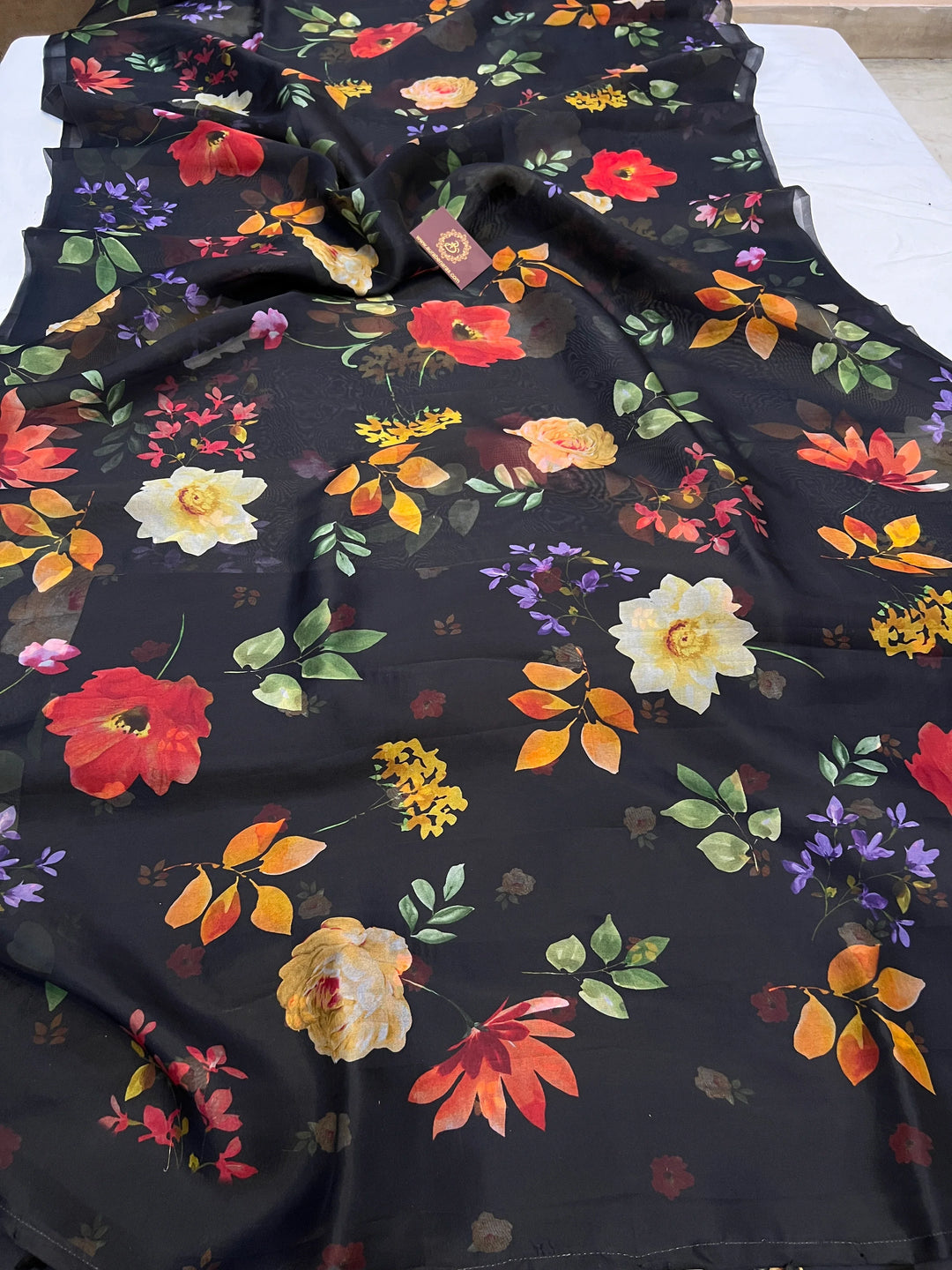 Black Banarasi Handloom Kora Silk Saree