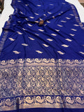 Navy Blue Banarasi Handloom Katan Satin Silk Saree - Aura Benaras