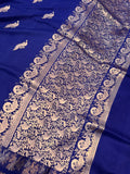 Navy Blue Banarasi Handloom Katan Satin Silk Saree - Aura Benaras