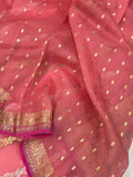 Strawberry Pink Rangkaat Banarasi Handloom Kora Silk Saree - Aura Benaras
