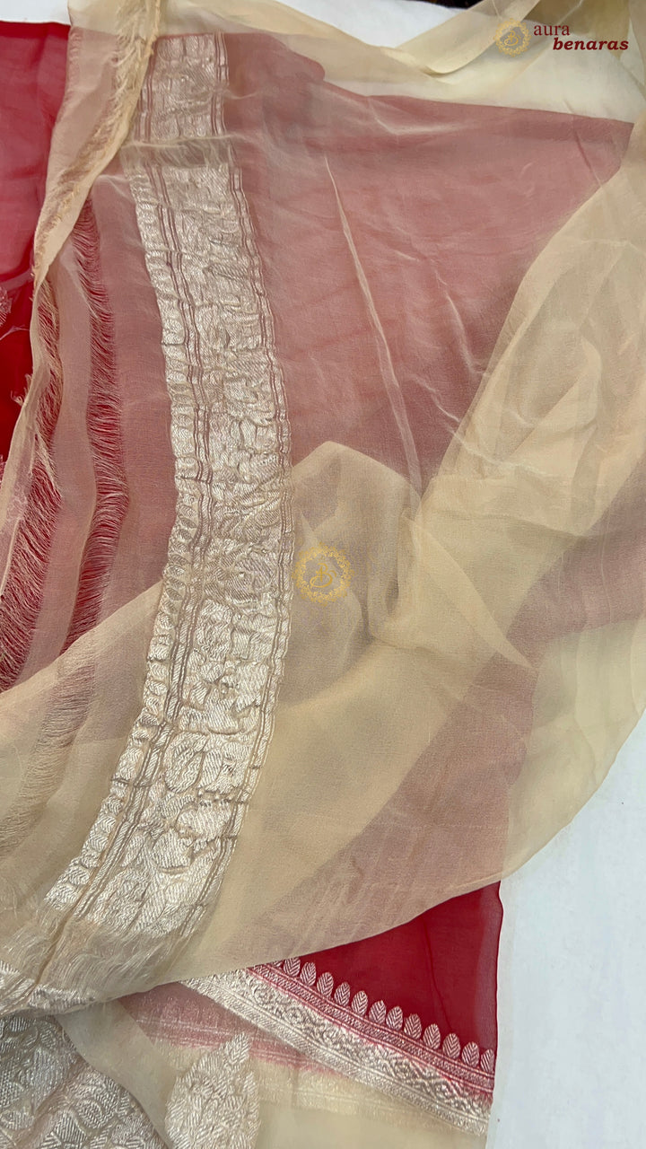 Red Pure Banarasi Khaddi Chiffon Saree