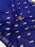 Navy Blue Banarasi Handloom Katan Satin Silk Saree - Aura Benaras