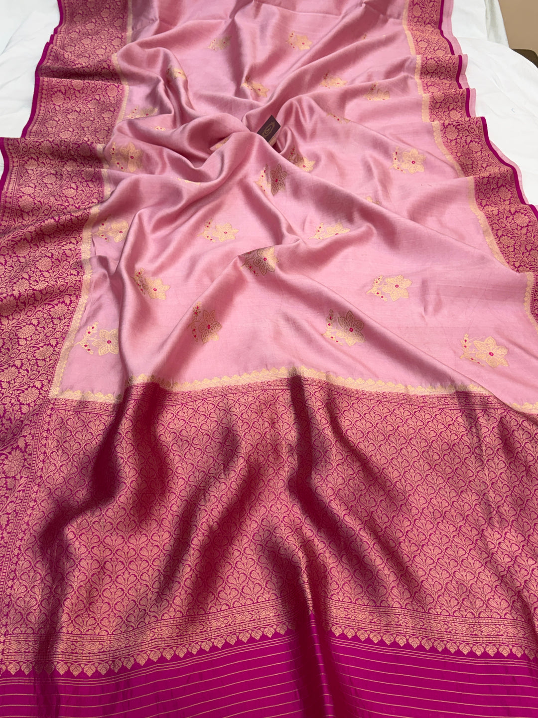 Blush Pink Pure Banarasi Handloom Silk Saree - Aura Benaras