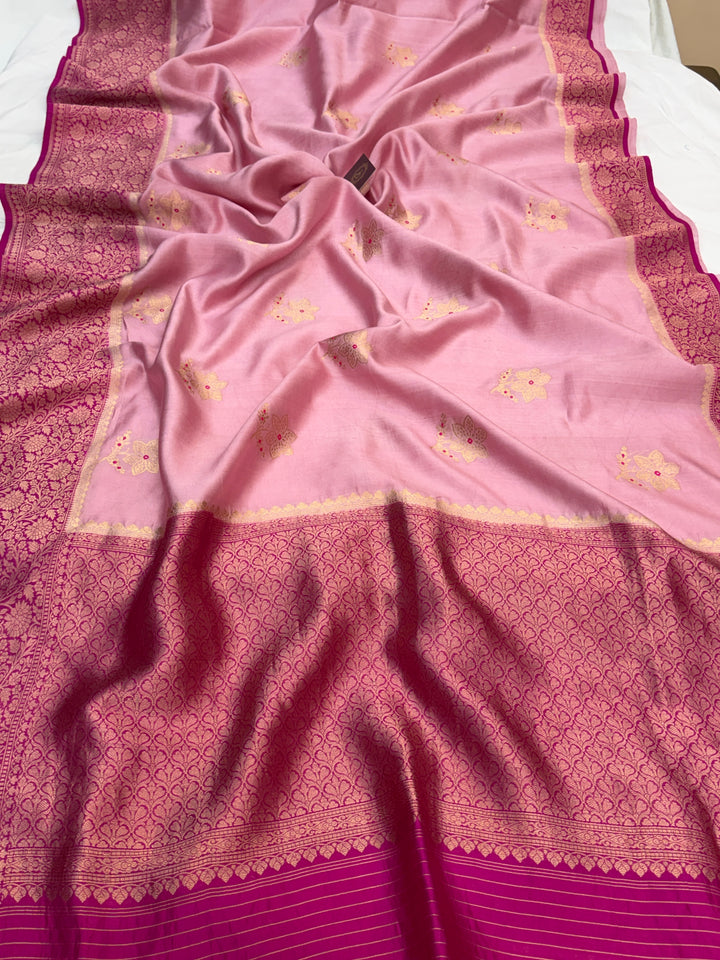 Blush Pink Pure Banarasi Handloom Silk Saree - Aura Benaras