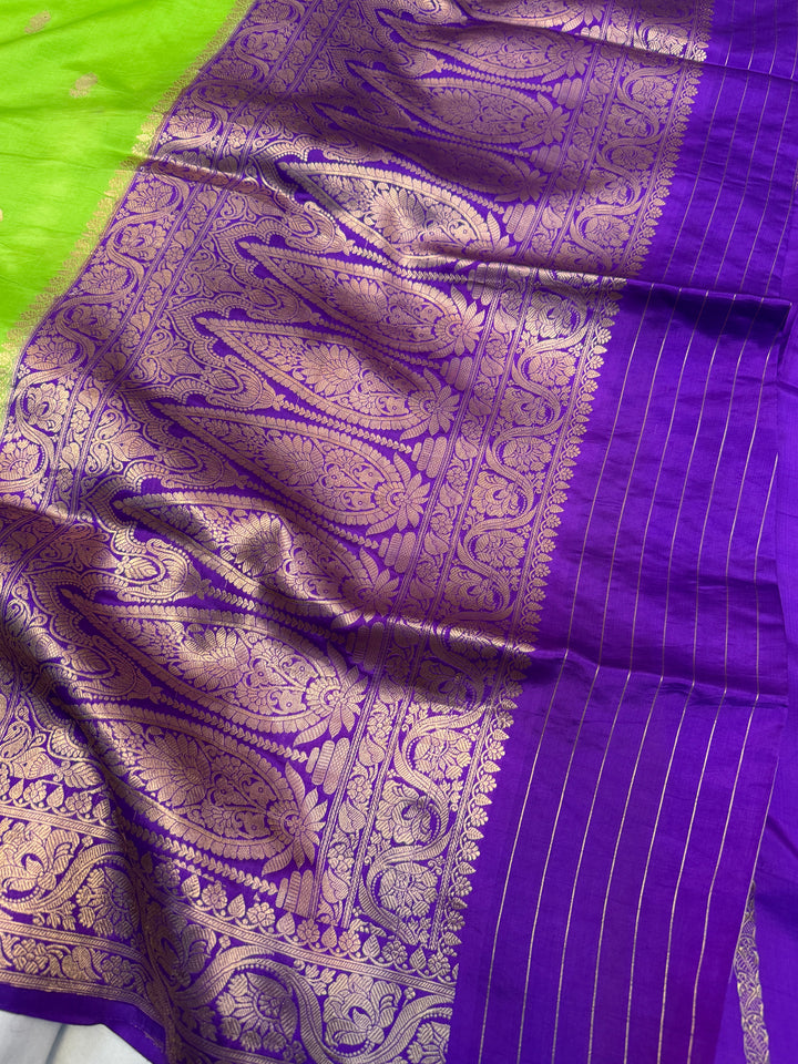 Parrot Green Banarasi Silk Saree with Kadhwa Butis 