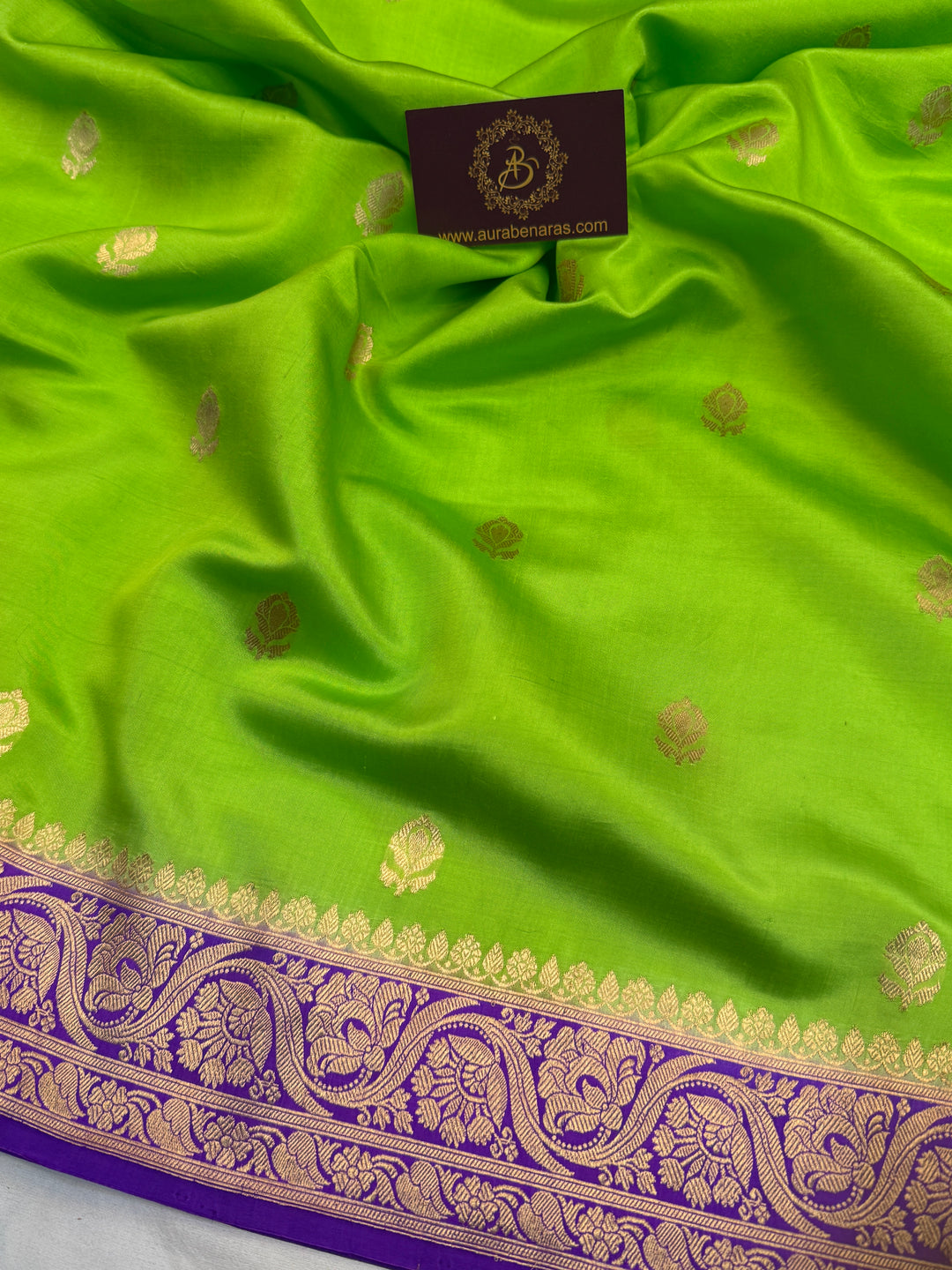 Parrot Green Banarasi Silk Saree with Kadhwa Butis 
