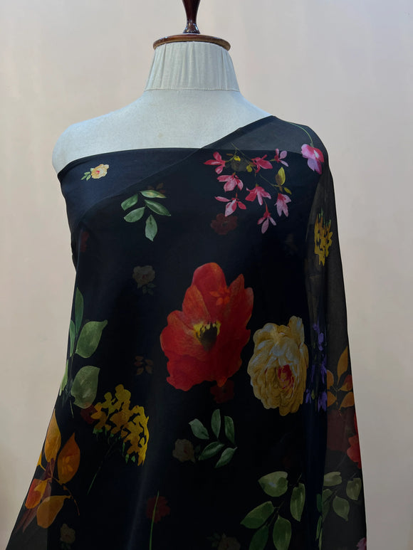 Black Banarasi Handloom Kora Silk Saree