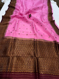 Dusky Pink Banarasi Handloom Kora Silk Saree - Aura Benaras