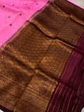 Dusky Pink Banarasi Handloom Kora Silk Saree - Aura Benaras