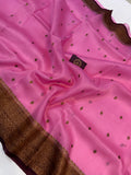 Dusky Pink Banarasi Handloom Kora Silk Saree - Aura Benaras