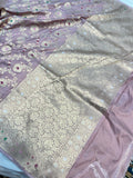 Dusty mauve Pure Banarasi Handloom Katan Silk Saree - Aura Benaras