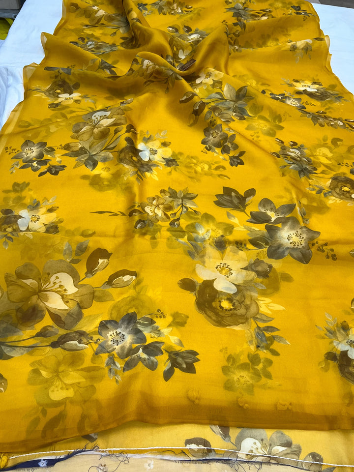 Yellow Banarasi Handloom Kora Silk Saree