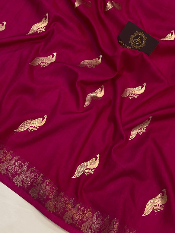 Maharani Pink Banarasi Handloom Katan Satin Silk Saree - Aura Benaras