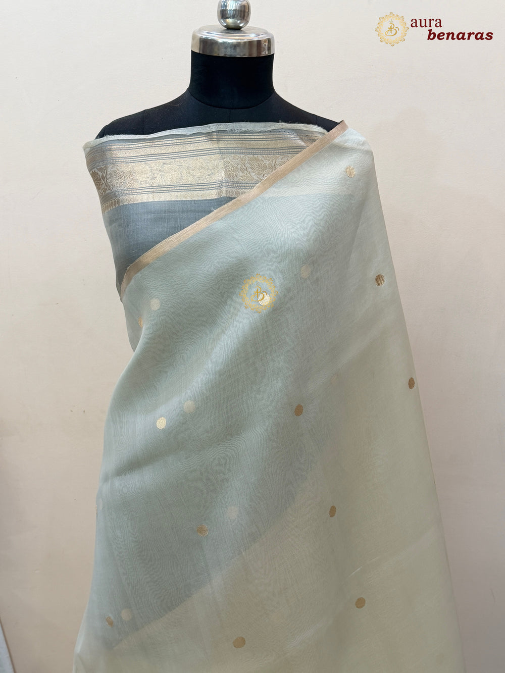 Off White Kora Silk Banarasi Saree – Kadhwa Butis in Zari