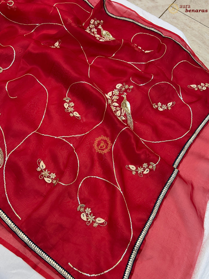 Pure Kora Silk Banarasi Saree with Hand Zardozi Jaal Work